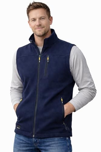 Image of Men’s Softshell Gilet Sleeveless Jacket Fleece Lined Lightweight Bodywarmer with Full Zip Pockets Warm Outdoor Work Vest for Hiking Walking Trekking Camping Casual Everyday Wear (XL, Navy Blue)