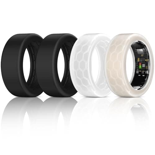Image of 4 Pack Ring Protector Compatible with Ultrahuman Ring AIR Oura Ring Gen 4/3 Heritage/Horizon/Ceramic, Upgraded Anti-Scratch Elastic Cover for Working Out Women Men (Black*2+Clear*2, M for 11-14)