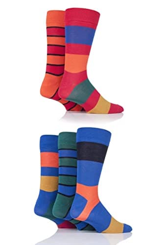 Image of SockShop Men's Patterned Bright Colourful Natural Bamboo Socks Various Designs for Everyday Wear Size 7-11 Pack of 5 Bold Classic Bright 7-11