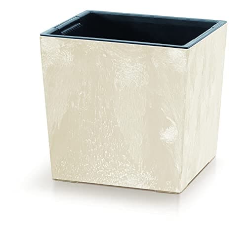 Image of Prosperplast 2-in-1 Flower Pot with Insert, Plant Pot, Herb Pot, Concrete Look, Plastic, 24 cm x 24 cm x 23.5 cm (Cream)