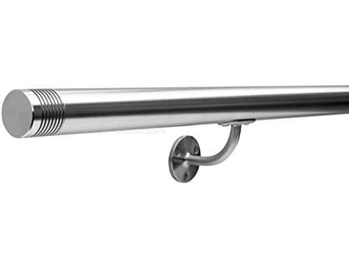 Image of Seagull Balustrades Satin Brushed Polished Stainless Steel Handrail for Stairs - Select Length - Pre-Assembled Stair Banister with Multi-Groove End Caps
