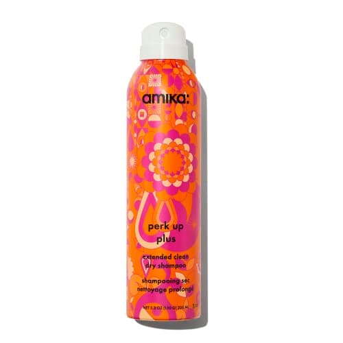Image of amika perk up plus extended clean dry shampoo spray - lightweight + buildable dry volume shampoo - infused with scalp-friendly mandelic acid + arrowroot powder - talc-free + invisible finish (200 ml)