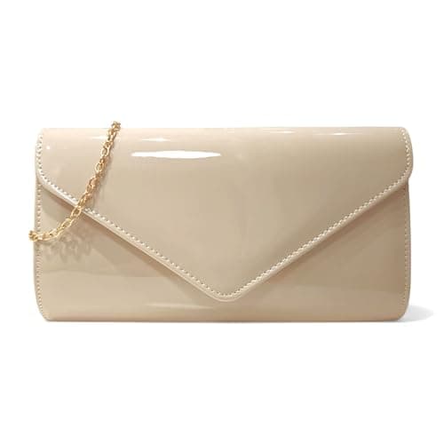 Image of fi9 Patent Leather Bridal Wedding Evening Handbag Party Clutch Shoulder Hand Bag (Cream Nude)