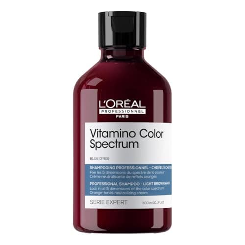 Image of L'Oréal Professionnel Vitamino Color Spectrum Blue Tinted Shampoo 300ml, For Light Brown Coloured Hair, With Ferulic Acid + Citric Acid, Neutralise Undesired Orange Undertones