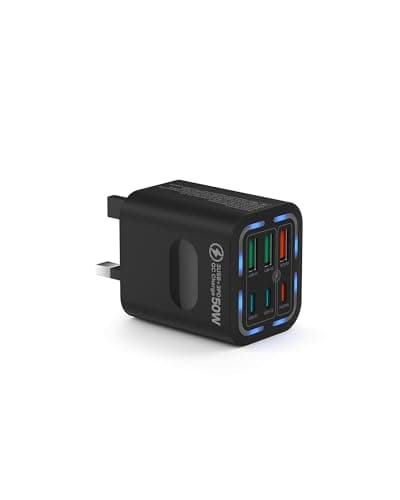 Image of USB C Plug Fast Charger, 6 Port USB Plug UK 3 Port PD Power Adapter +3 QC Multi Mains Wall Charger Multiport Type C Charging Plug for iPhone 16 15 14 13 12 11 Pro Max Plus XS XR SE 8,iPad,Samsung