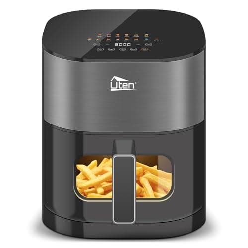 Image of Uten Dual Blaze Air Fryer 5.5L Visual Window, Color Screen, 14 Pre Menus, Delayed Start, Stainless Oil Net, 2 Fast Heaters Independently Controllable, No Flip Food, Oil Free, Enery Save, Fast Cooking