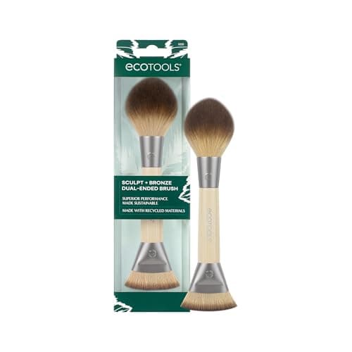 Image of EcoTools Sculpt + Bronze Dual-Ended Makeup Brush, Fluffy Bronzer & Dense Contour Brush for Liquid, Cream & Powder, Travel-Friendly, Vegan & Cruelty-Free, Eco-Friendly Handle, 1 Count