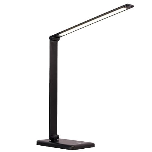 Image of Multifunctional LED Desk Lamp, Dimmable Foldable Touch Table Lamp Rechargeable with USB Charge Port, Eye-Caring Office Lamp 5 Lighting Modes & 5 Brightness Levels, Auto Timer Sensitive Control, Black