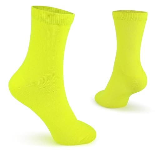 Image of The Glowhouse Casual Dress Socks for Men, Bright Neon Solid Colour, Comfortable Crew Socks, Rock n Roll Fancy Dress, Ideal Gifts for Men (Yellow)