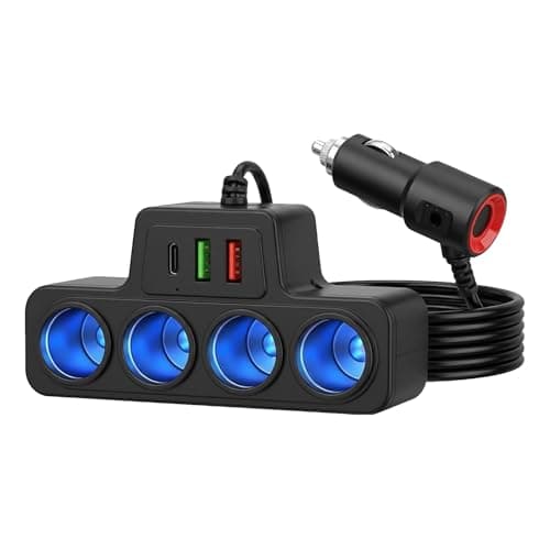 Image of Lotnery 120W 7 in 1 Car Charger with 4 Sockets & 3 USB Ports (QC 3.0/PD 3.1/USB 3.1) 12V/24V – Car Cigarette Lighter Multi Socket for Vehicles, Laptops, Phones, Dash Cam, Car Fridge