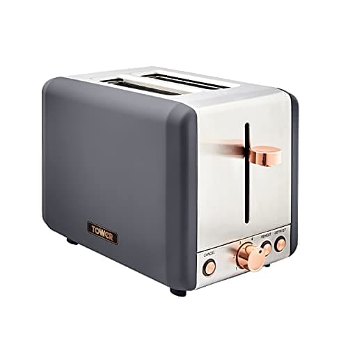 Image of Tower T20036RGG Cavaletto 2-Slice Toaster with Defrost/Reheat, Stainless Steel, 850 W, Grey and Rose Gold