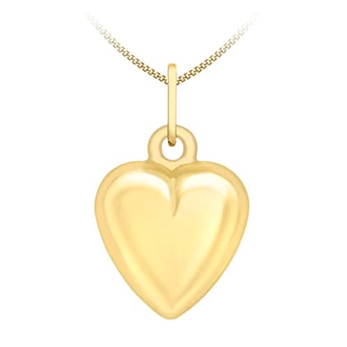 Image of CARISSIMA Women's 9 ct Yellow Gold 7.6 x 14.3 mm Puffed Hollow Heart Pendant on 9 ct Yellow Gold 0.4 mm Diamond Cut Curb Chain Necklace of Length 41 cm/16 Inch