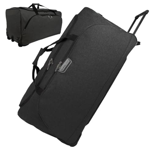 Image of Bordlite 34" Black XXL 3-Wheel Holdall – Extra Large Twill Travel Bag with Extendable Handle & 156L Capacity – Durable Rolling Luggage for Long Trips & Family Holidays
