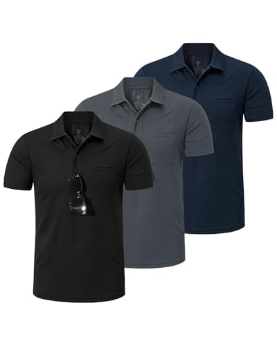 Image of Outdoor Ventures 3 Pack Mens Polo Shirt Short Sleeve UPF50+ Polo Quick Dry Moisture Wicking Breathable T Shirts Running Sports Golf Tennis Top Casual Work Shirt 3P:Black+Dark Grey+Dark Blue L
