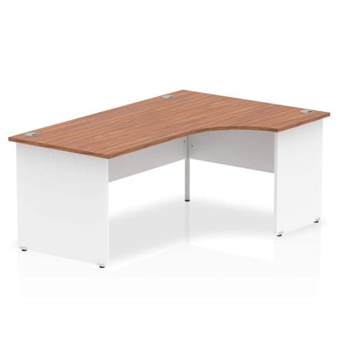 Image of OPO Impulse Freestanding 1800mm Right Crescent Corner Desk Panel End Leg | Sturdy Build Weather & Heat Resistant Melamine Finish Desk Walnut White