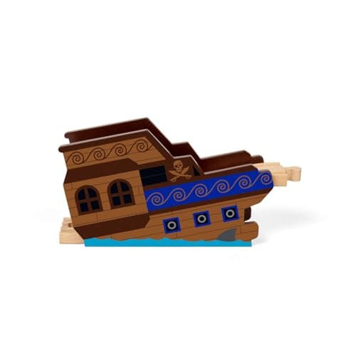 Image of Bigjigs Rail Wooden Shipwreck Bridge | Pirate Ship Accessories for Kids' Train Track Sets | Toy Bridges & Tunnels for Wood Railway | Toddler Montessori Learning Toys | Gifts for 3+ Year Old Children