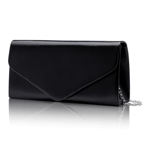 Image of Larcenciel Women's Clutches, Leather Black Clutch Bag w/Detachable Chain, Elegant Envelope Party Handbag Purse for Women, Small Square Shoulder Crossbody Bag for Wedding, Prom, Dinner, 22×11×5 CM