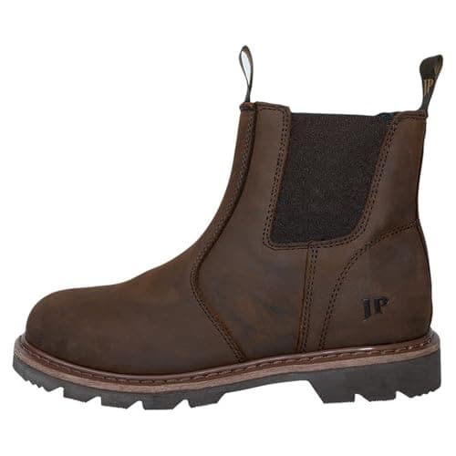 Image of JACK PYKE Shires Mens Safety Dealer Boots – Oiled Leather Slip-On Chelsea Boots with Elastic Sides, Oil Resistant Sole and Double Pull Tabs for Country or Outdoor Use - Brown, Size 5 UK