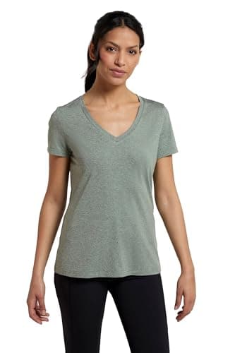 Image of Mountain Warehouse Vitality Womens V Neck Tee - Lightweight T-Shirt, Breathable, High Wicking, Easy Care Ladies Top - Spring Summer, Travelling, Gym, Outdoors Khaki Women's Size 12