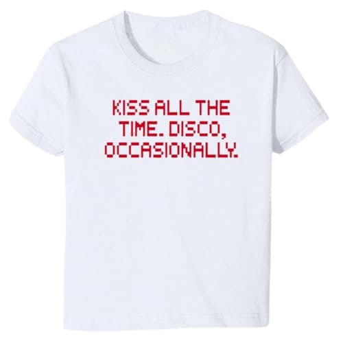 Image of Kiss All The Time Disco Occasionally Baby Tee Cropped T-Shirt - Harry Inspired Concert Outfit Top - Tour Festival Aesthetic - KATTDO Top (UK, Alpha, S, Regular, Regular, White)