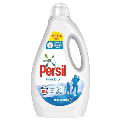 Image of Persil Non Bio 100% recyclable bottle Laundry Washing Liquid Detergent tough on stains, gentle next to sensitive skin 105 wash 2.835 l