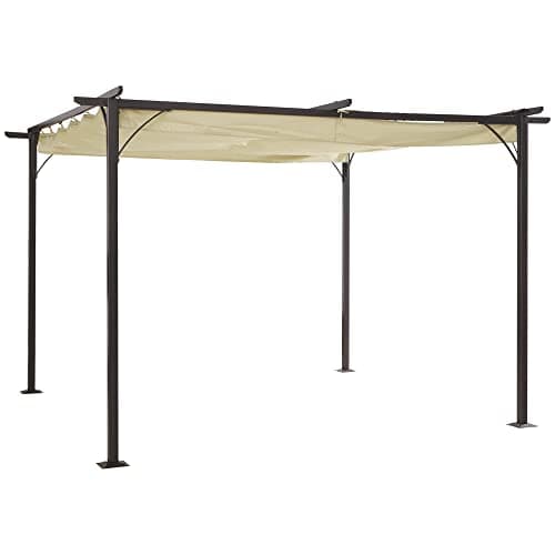 Image of Outsunny 3.5M X 3.5M Metal Pergola Gazebo Awning Retractable Canopy Outdoor Garden Sun Shade Shelter Marquee Party BBQ, Beige