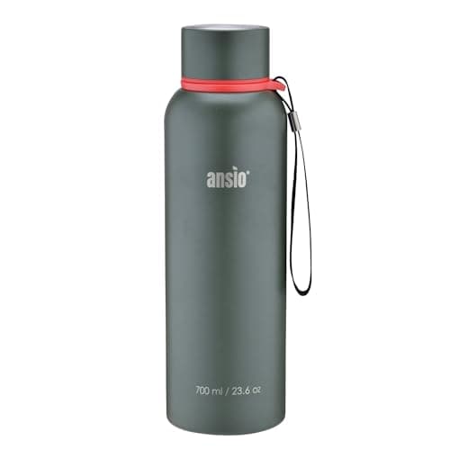 Image of ANSIO Water Bottle,Vacuum Flask & Stainless Steel Water Bottle Double Walled Insulated Drinks Bottle Hot & Cold BPA Free Outdoor Sports Camping Hiking Cycling (700 ML, Dark Green)