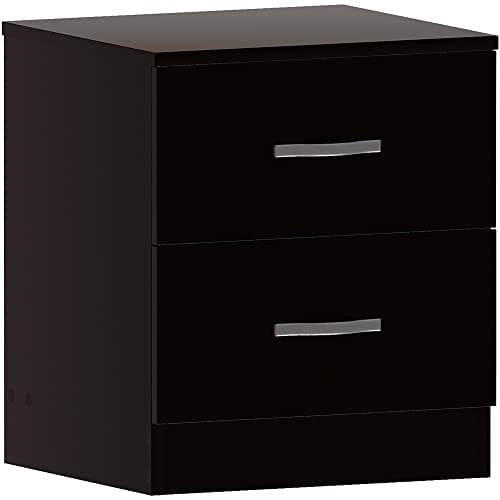 Image of Vida Designs Large Black Bedside Cabinet, 2 Drawer With Metal Handles and Runners, Unique Anti-Bowing Drawer Support, Riano Bedroom Furniture