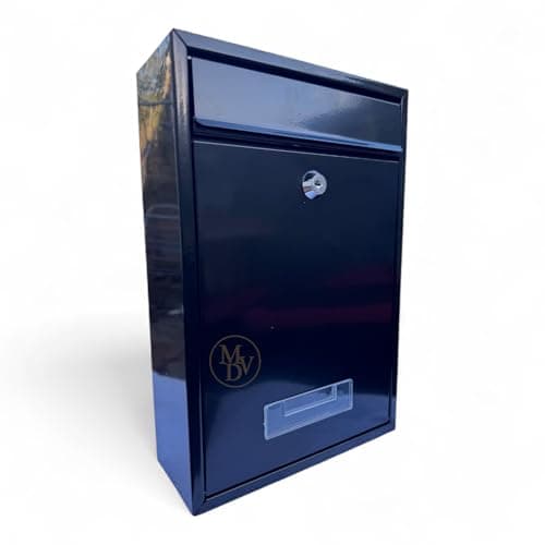 Image of MODOVO Wall Mounted Gloss Black Post Box 32 × 22 × 9 cm Secure Lockable Letter Box with 2 Keys Weather & Rust-Resistant Galvanised Steel Mailbox for Home & Office Modern Outdoor Post Box Nameplate