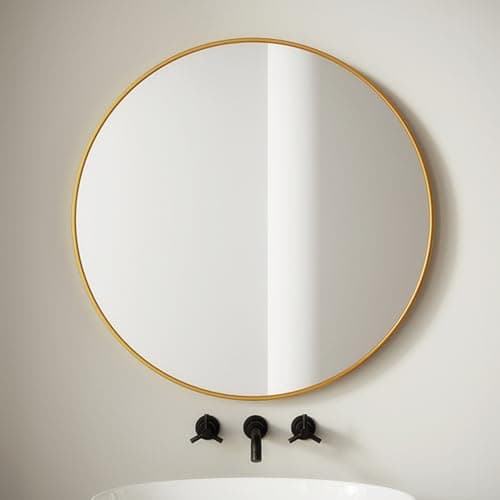 Image of Agoon Round mirror Self Adhesive Round Mirror Framed wall mounted mirror 45cm Circle Bathroom Mirror Decorative Mirrors for Bathroom Living Room Entryways Hallway Dressing Table