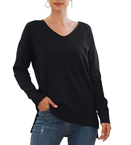 Image of PCEAIIH Women's Jumpers Casual Lightweight V Neck Batwing Sleeve Knit Top Loose Pullover Sweater (M, Black)