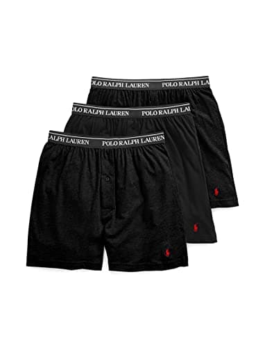Image of Ralph Lauren POLO Men's Classic Fit Cotton Knit Boxer Shorts - 3 Pack, Polo Black/Red, XXL