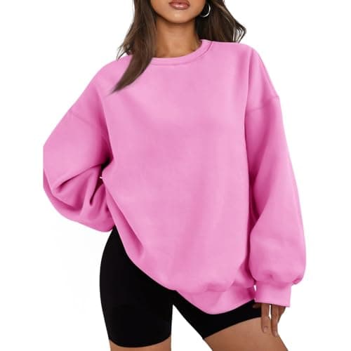 Image of amropi Women's Sweatshirt Plain Jumper Oversized Pullover Long Sleeve Crew Neck Tops Pink,XL