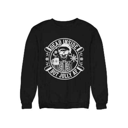 Image of HotScamp Skeleton Christmas Jumper for Adults – Dead Inside But Jolly AF Sweatshirt Swearing Rude Xmas for Men & Women Dark Humour Office Party Secret Santa Outfit Festive Sassy Slogan - S Black