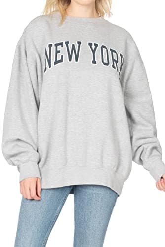 Image of Secret Island USA Women's New York Varsity Outlined Graphic Vintage Oversized Crewneck Sweatshirt, Grey, Large