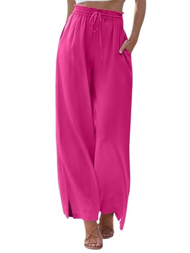 Image of CHICZONE Women Drawstring Pants Lounge Pants Waist Wide Leg Palazzo Boho Trousers Loose Fit with Pockets Pink