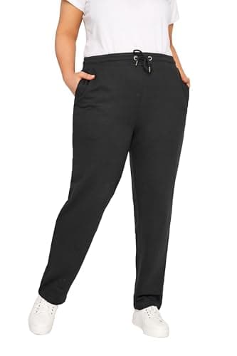 Image of Yours Curve Elasticated Straight Leg Stretch Sweatpant Casual Comfort Joggers With Pockets & Adjustable Drawstring Waist - Women's - Plus Size Black 26-28