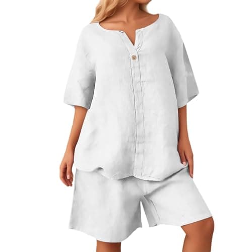 Image of Generisch Summer Outfit Shirt Shorts High Cut Loose Comfortable Two Piece Matching Women's Shorts Suit Elegant Short Sleeve High, White, S