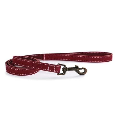 Image of Ancol Timberwolf Leather Dog Lead in Raspberry - Top Grain Bridle Leather Durable Pet Walking Accessory with Antique Gold Hook - 1m x 19mm