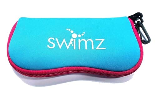 Image of Swimz Soft Neoprene Swimming Goggle Pouch - Soft Swimming Goggle Case (Blue/Pink/White)