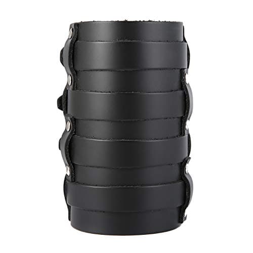 Image of HZMAN Mens Leather Wide Four Straps Wrap Gauntlet Wristband Bracelet Buckle Fastening Arm Armor Cuff Bracelet (Black)
