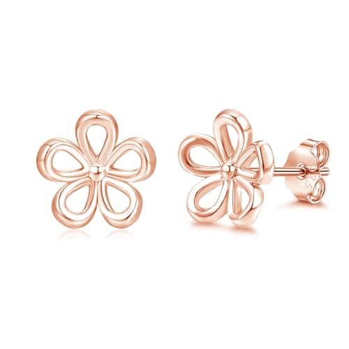 Image of Loutade Rose Gold Stud Earrings for Women, Hypoallergenic 925 Sterling Silver Flower Stud Earrings, Minimalist 8mm Small Cute Cartilage Sleeper Silver Daisy Earrings Jewelry Gifts for Girls