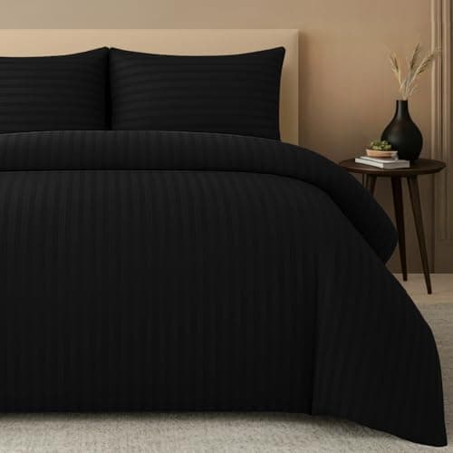 Image of Pamposh Satin Stripe Double Duvet Set - Premium Hotel Quality Quilt Cover Bedding Sets - Hypoallergenic Ultra Soft Microfiber Bed Linen