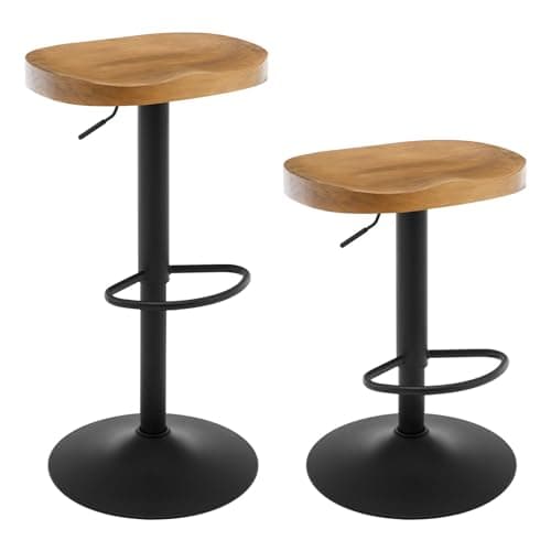 Image of WOLTU Bar Stools Set of 2, Swivel Breakfast Barstools with Solid Wood Seat, Height Adjustable Kitchen Saddle Stools with Footrest, Dark Wood Effect, BH413dc-2-UK