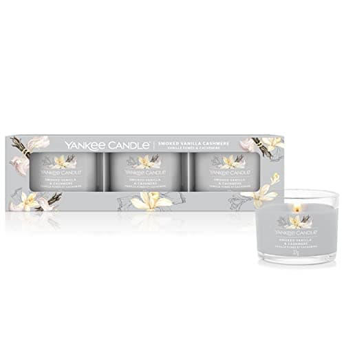 Image of Yankee Candle Scented Candles Gift Set | Smoked Vanilla & Cashmere Filled Votive Candles | Soy Blend Wax Mix | 3 Count