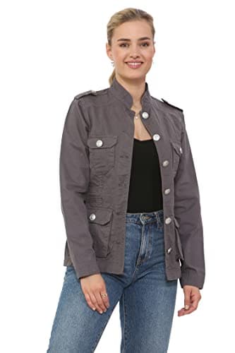 Image of NOROZE Ladies Military Style Summer Jacket (12, Silver Button Dark Grey)