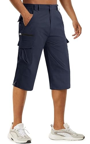 Image of TACVASEN Cargo Shorts Men 3/4 Shorts Work Shorts Quick Dry Hiking Shorts Three Quarter Tracksuit Bottoms Below Knee Lounging Shorts Holiday Shorts Blue
