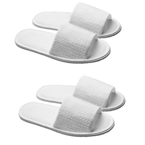Image of VANTOBEST 2 Pairs Waffle Open Toe Spa Slippers - White, Unisex, Size 1 UK, Flat Heel, Lightweight, Breathable Lining, Perfect for Indoor/Outdoor Use, Spa, Pool, Travel, Disposable