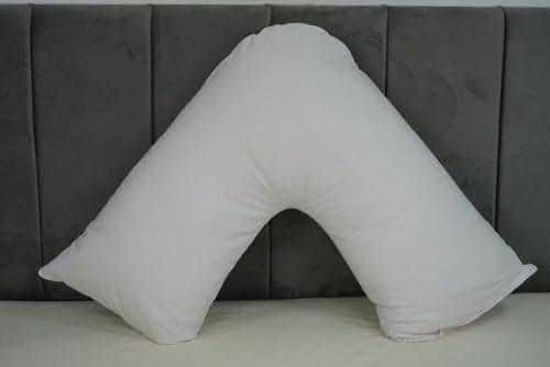 Image of Orthopaedic V-pillow with Free pillowcase- Pregnancy Support V Shaped Triangle Pillow with polycotton pillowcase 74x34cm-Hollow Fibre V-pillow for for Neck,Maternity Pregnancy Support (White)