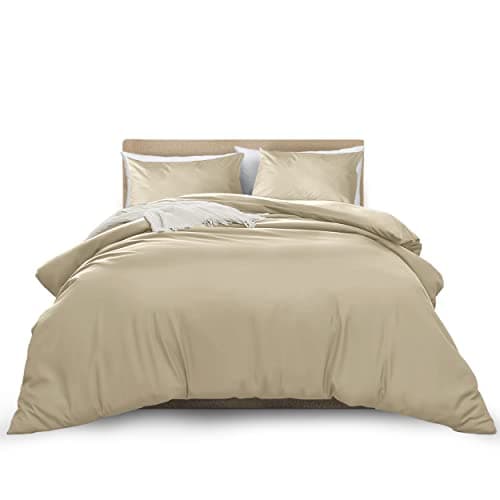 Image of MOONLIGHT20015 King Duvet Cover Set Beige Solid Soft King Bedding Duvet Cover with 2 Matching Pillowcases